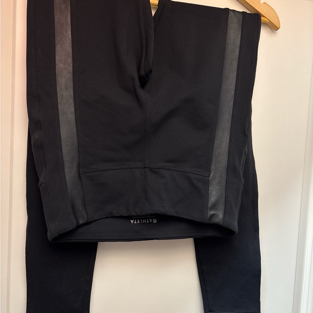 Athleta Black Leggings with Leather Details